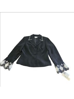 Women's Maggy L NWT Black & White Embroidered Blazer Jacket Size 12